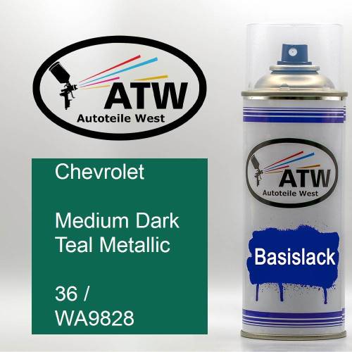 Chevrolet, Medium Dark Teal Metallic, 36 / WA9828: 400ml Sprühdose, von ATW Autoteile West.